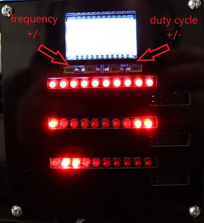 LED timer showing frequency and duty-cycle controls